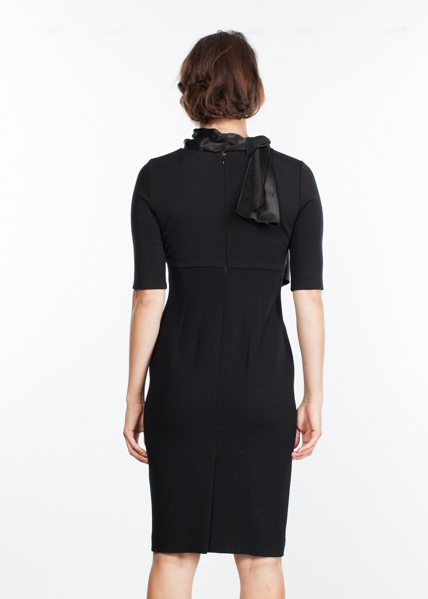 Tie Neck Wool Dress in Black Amelia Toro