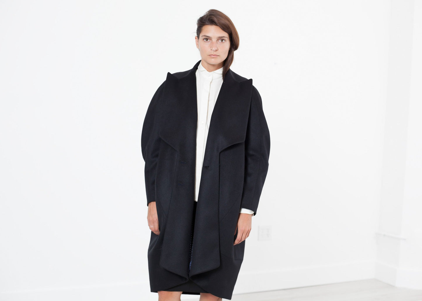 Shahmeena Cocoon Coat in Black Gianfranco Scotti