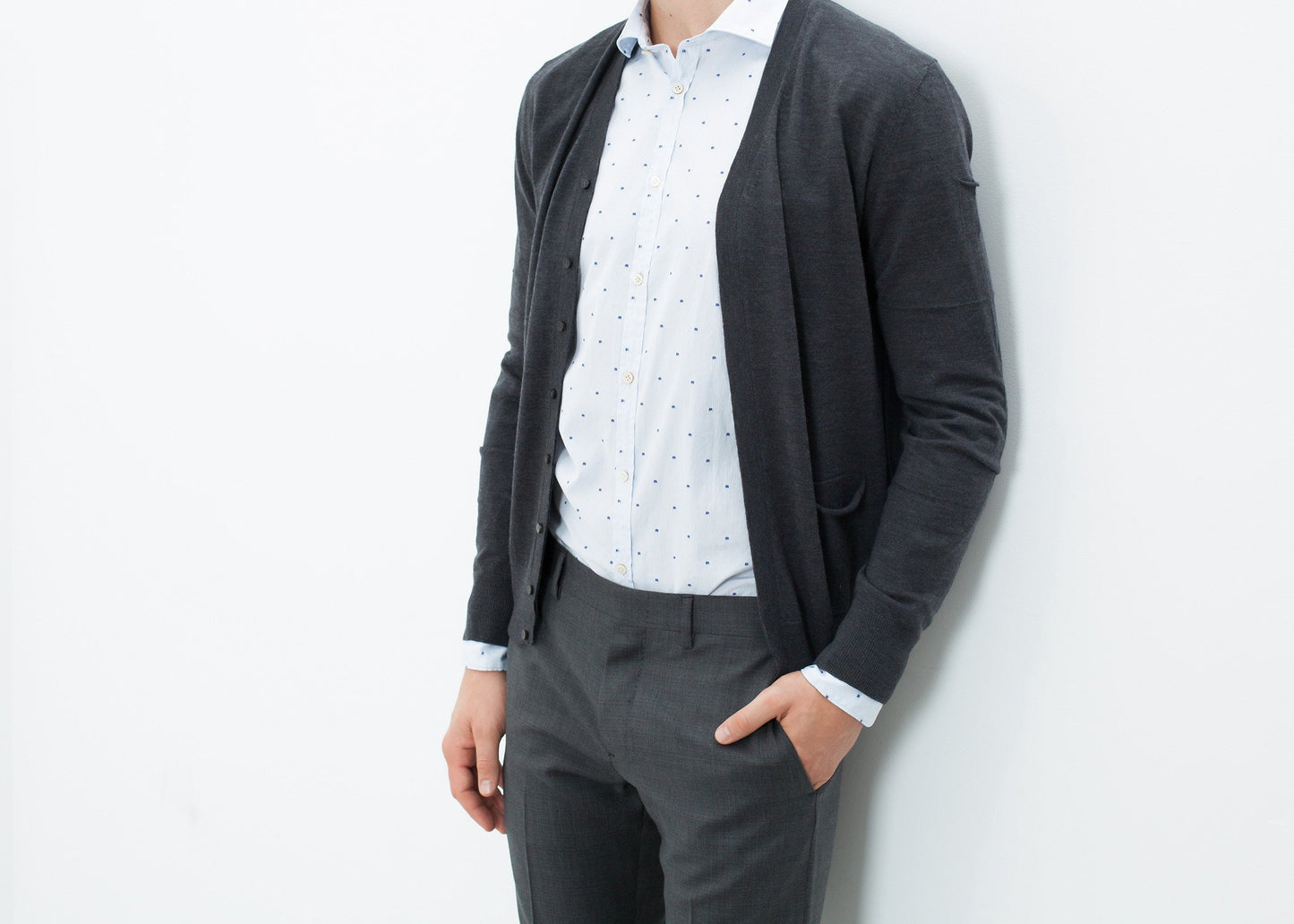 Hidden Placket Cardigan in Charcoal Isabel Benenato