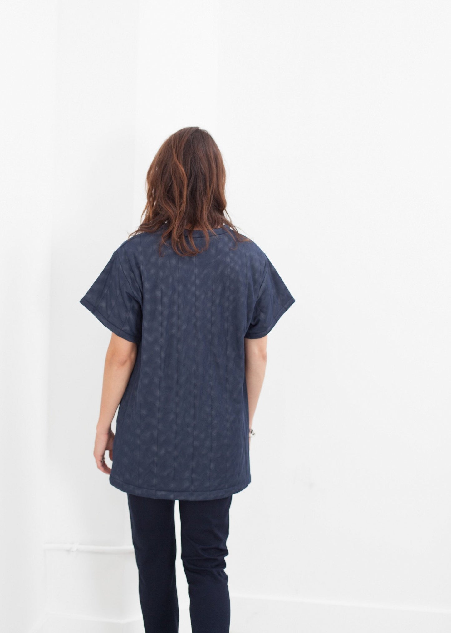 Quilted Mesh Mini Dress in Navy Maria Calderara