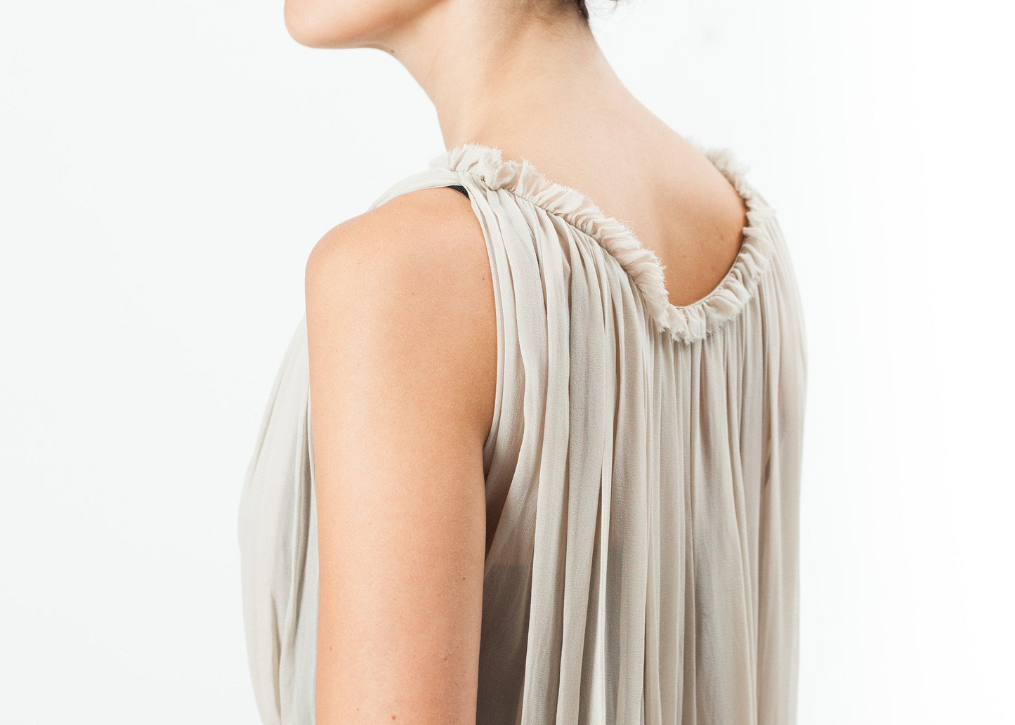 Chiffon Cape Back Dress in Sand Louiza Babouryan