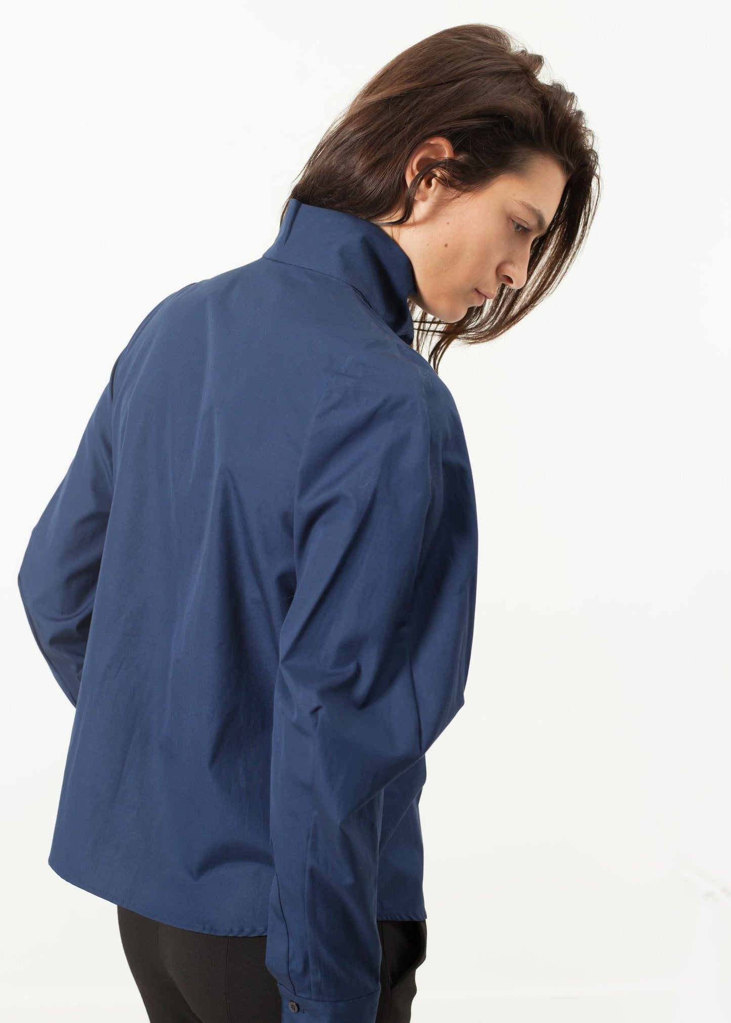 Full Collar Poplin Blouse in Navy Gianfranco Scotti