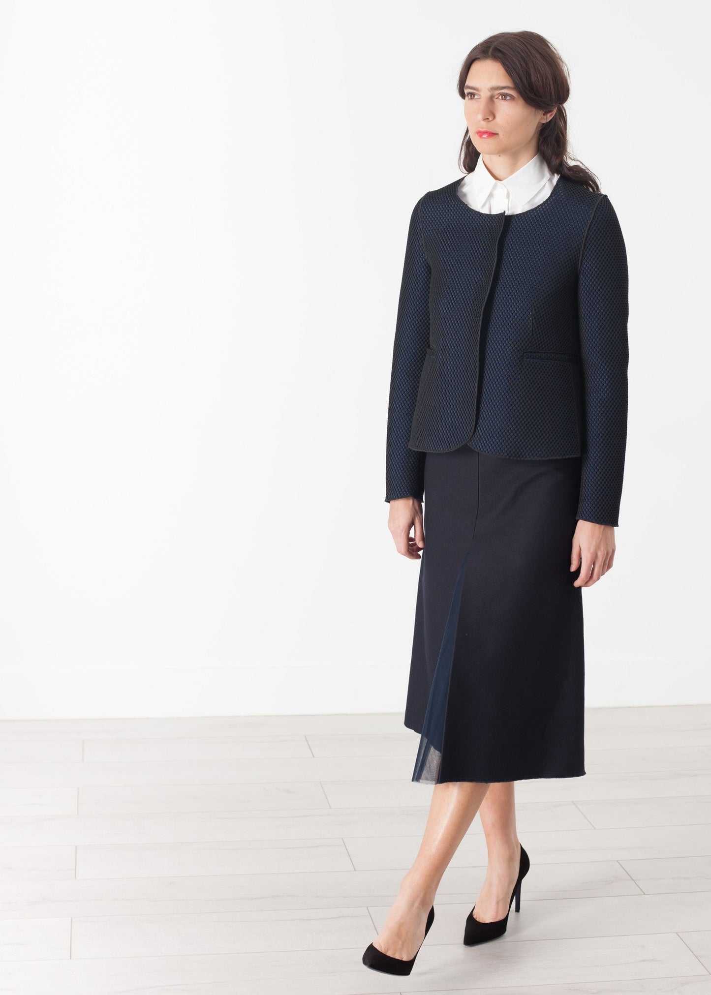 Weave Jacket in Black/Blue Hache