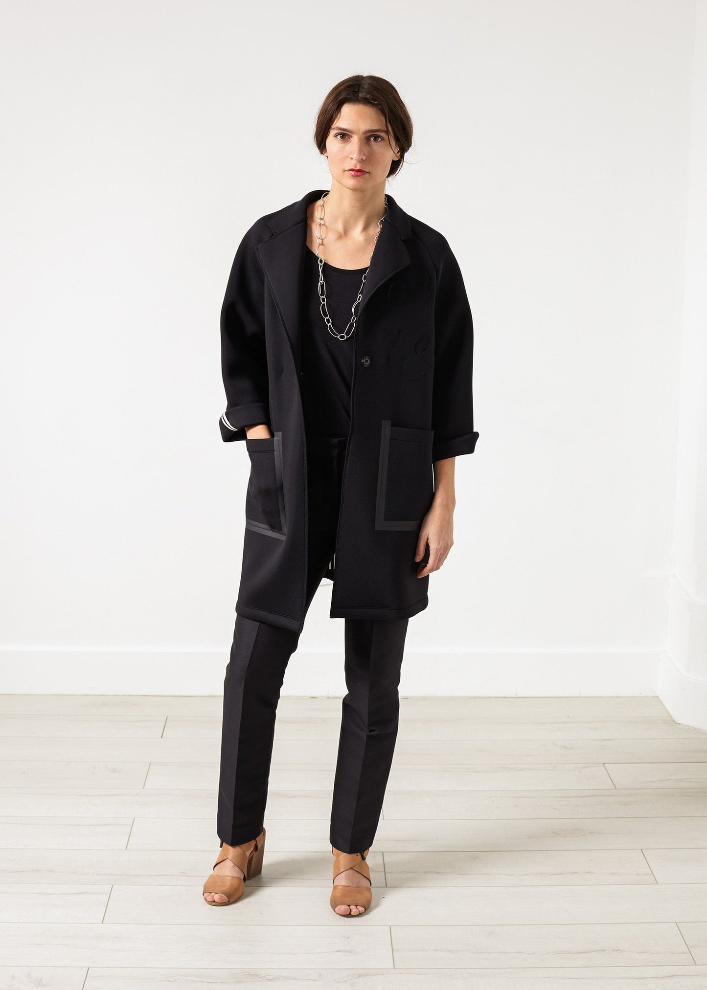 Neoprene Flower Coat in Black Ter et Bantine