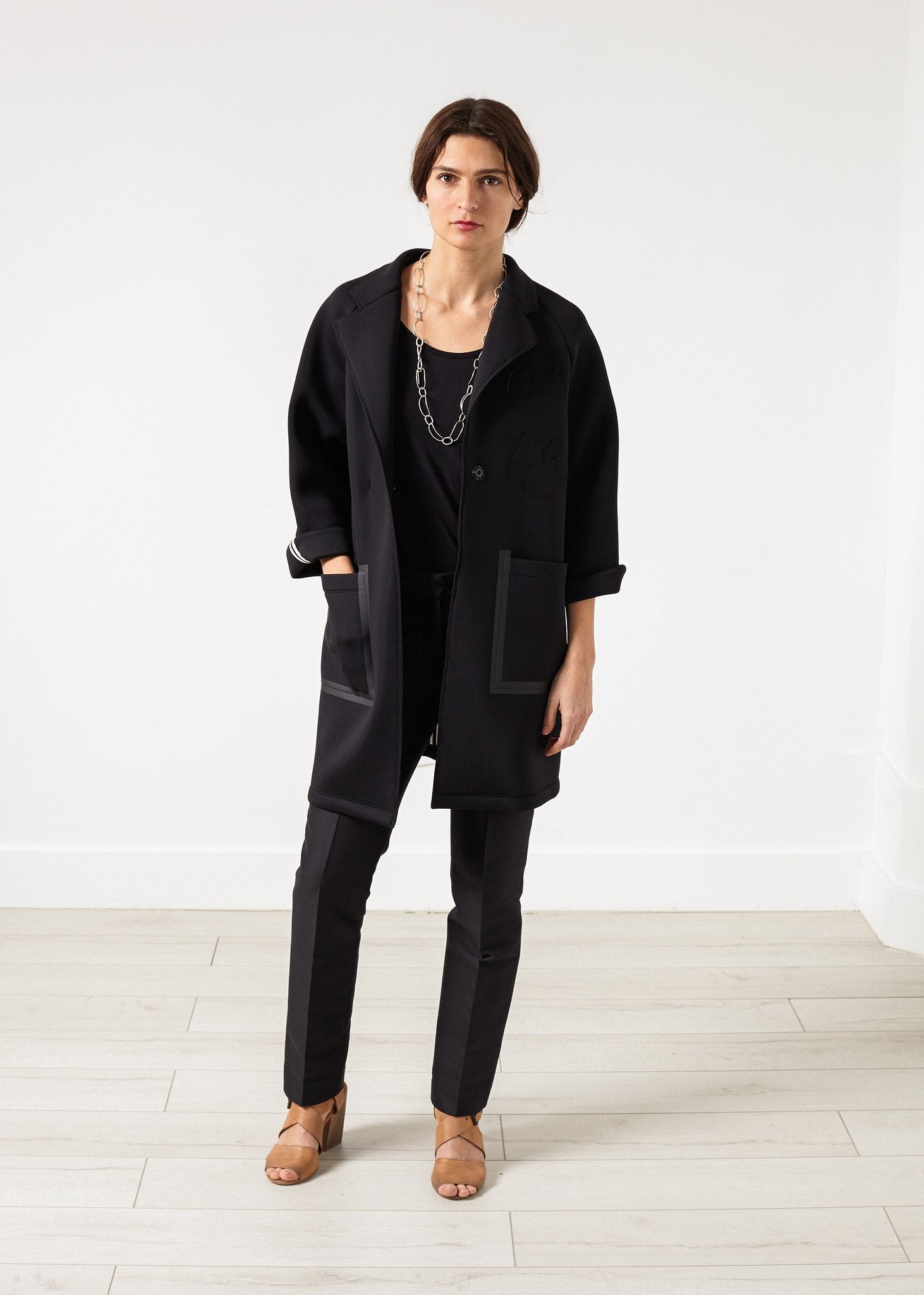 Neoprene Flower Coat in Black Ter et Bantine