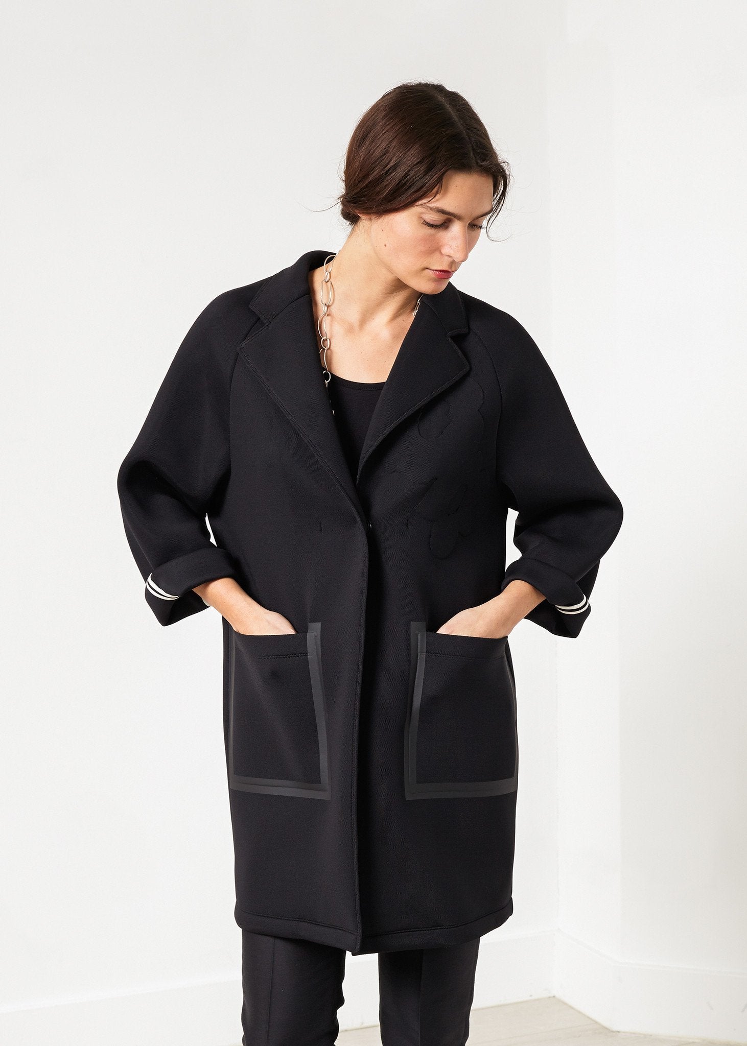 Neoprene Flower Coat in Black Ter et Bantine