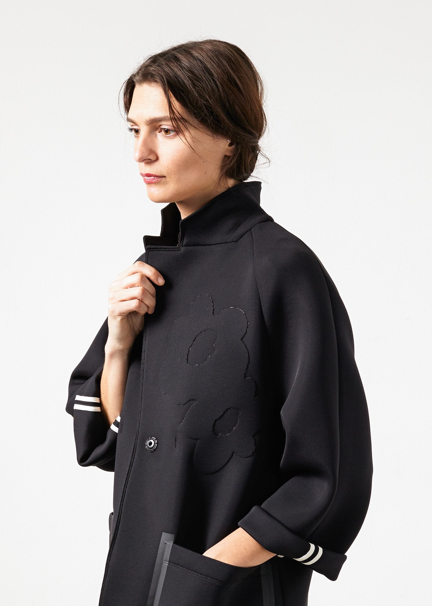 Neoprene Flower Coat in Black Ter et Bantine