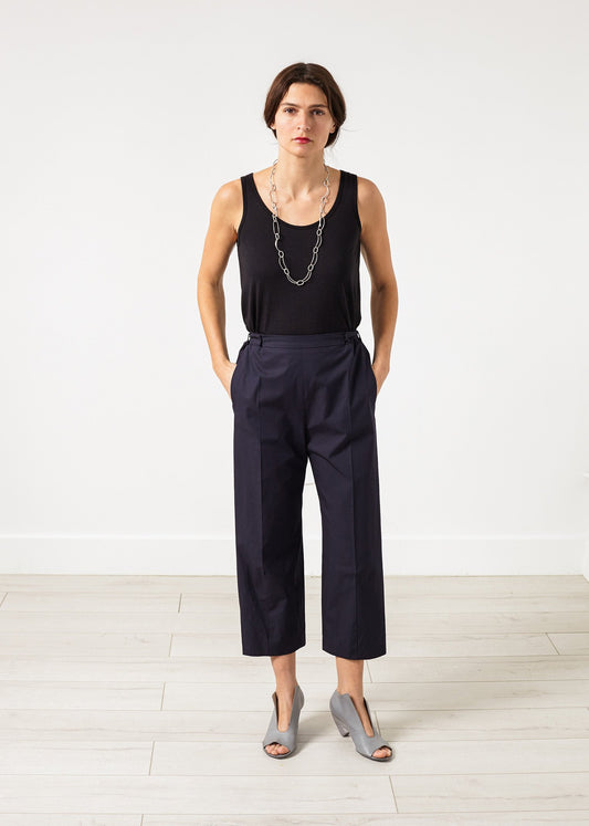 Wide Cropped Trouser in Navy Ter et Bantine