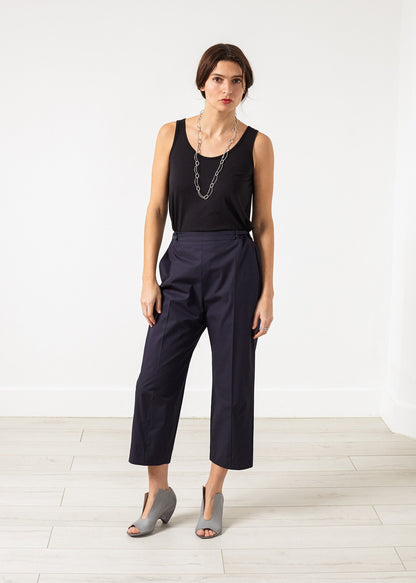 Wide Cropped Trouser in Navy Ter et Bantine
