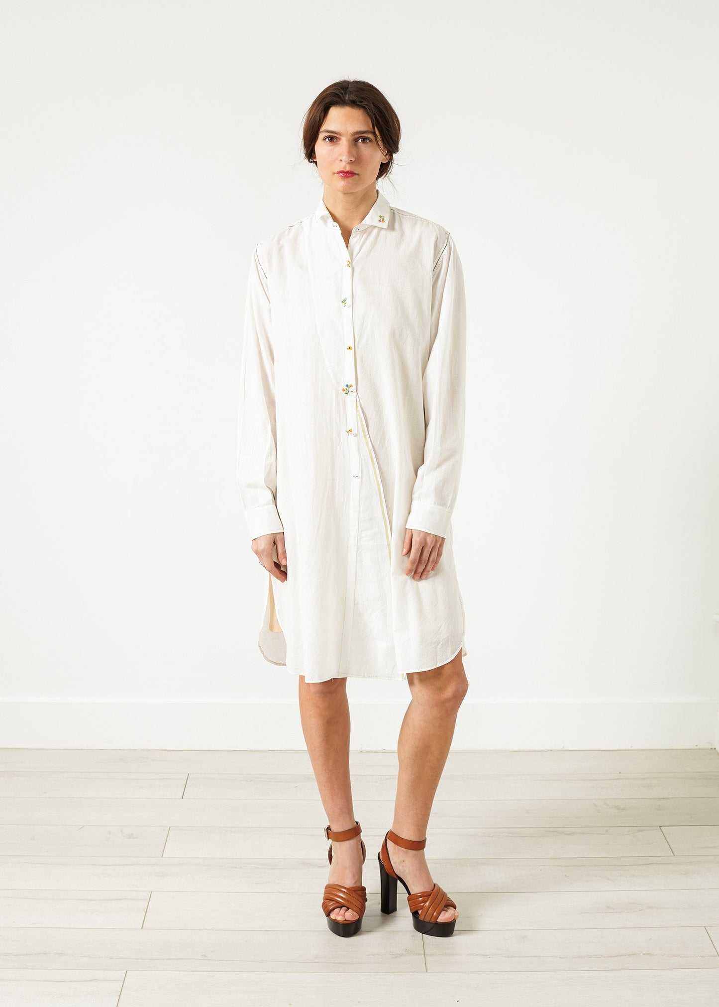 Pleated Sleeve Tunic in White Pero