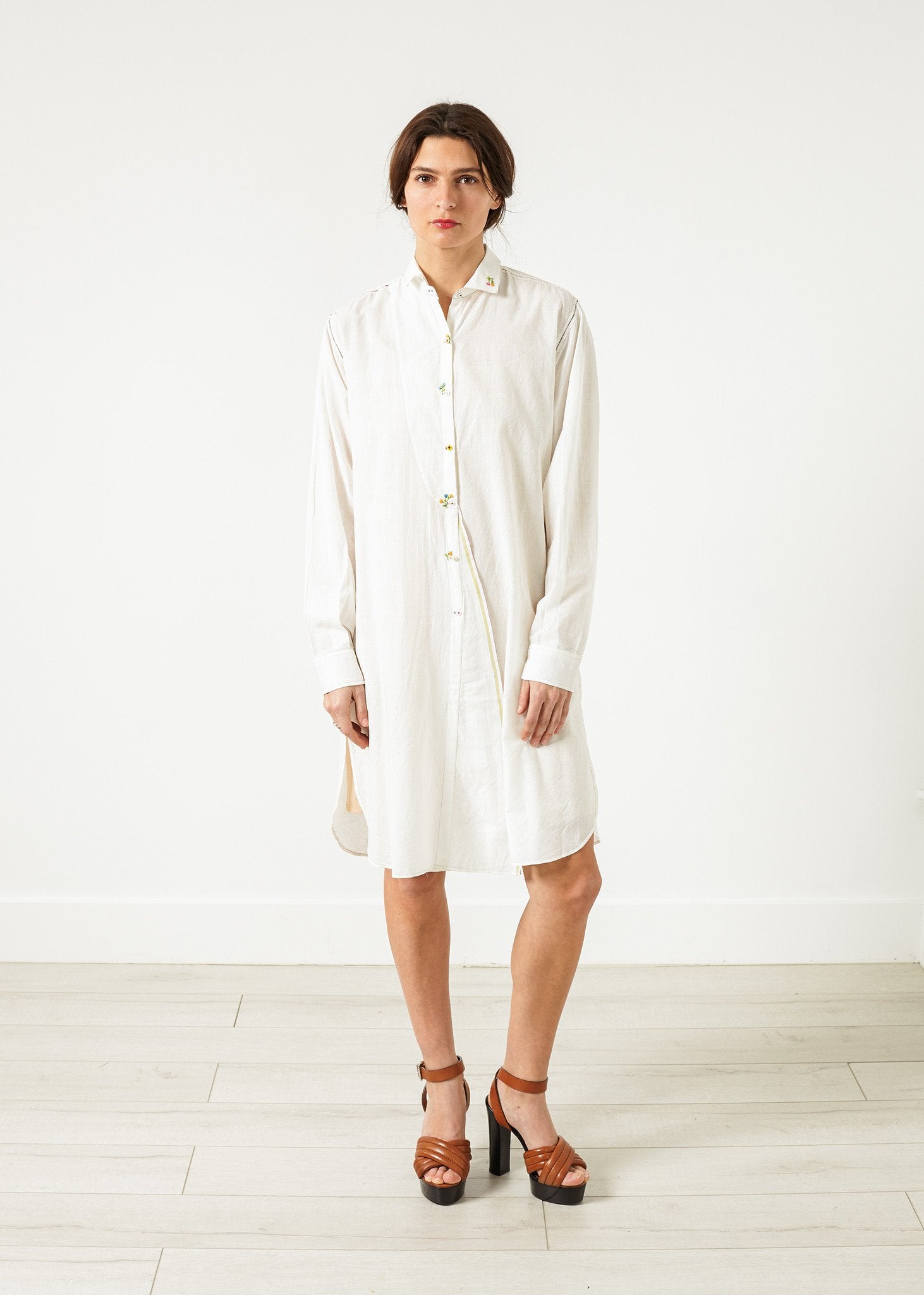Pleated Sleeve Tunic in White Pero
