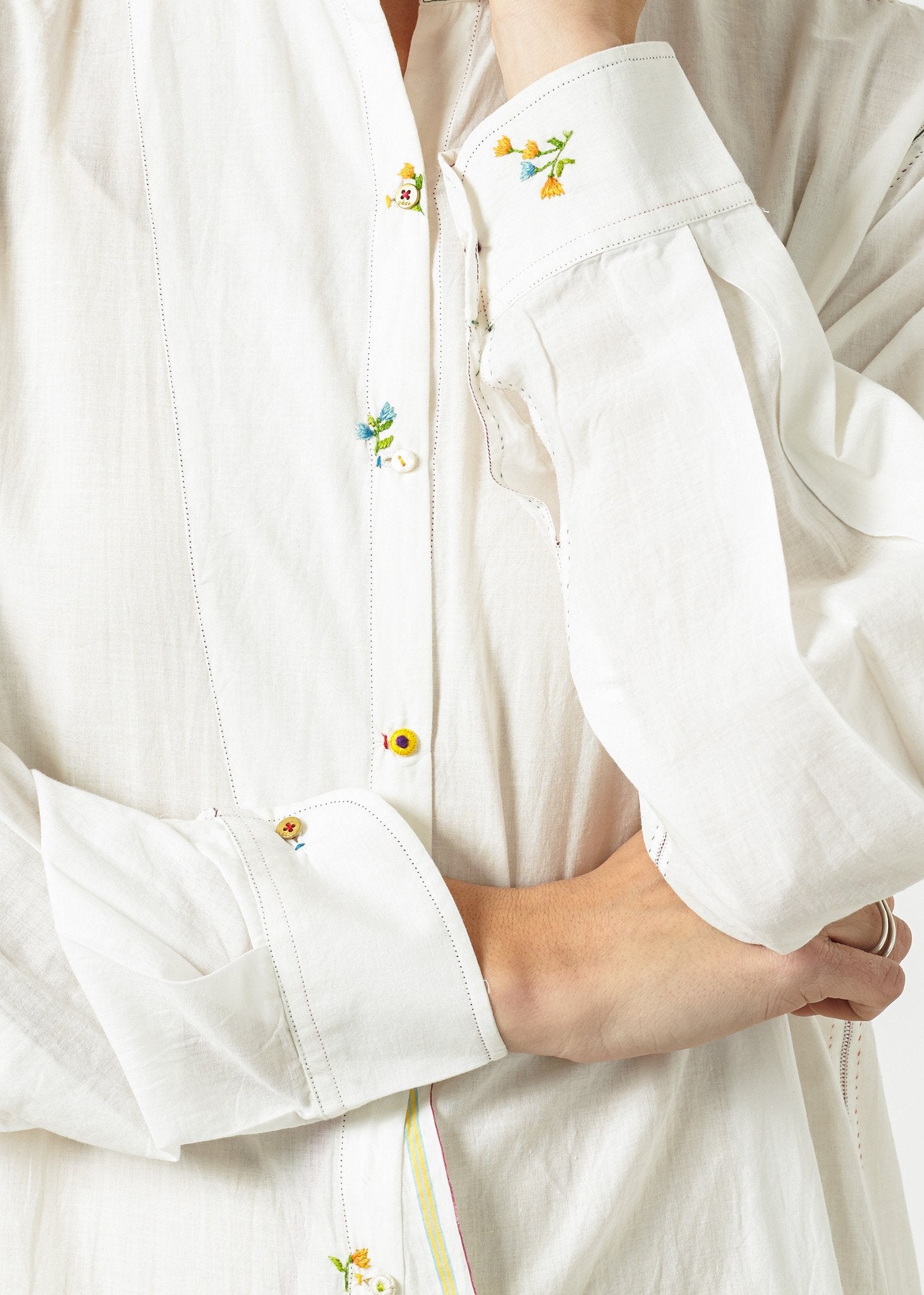Pleated Sleeve Tunic in White Pero