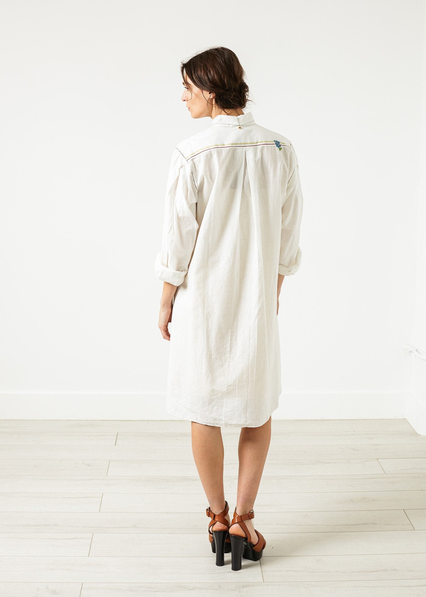 Pleated Sleeve Tunic in White Pero