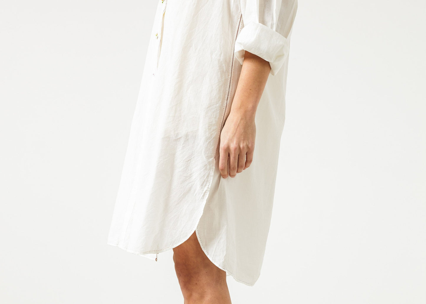 Pleated Sleeve Tunic in White Pero