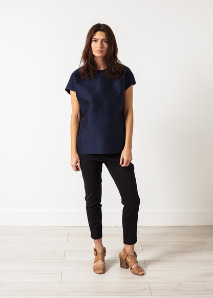 Tucked Sleeve Blouse in Navy Ter et Bantine