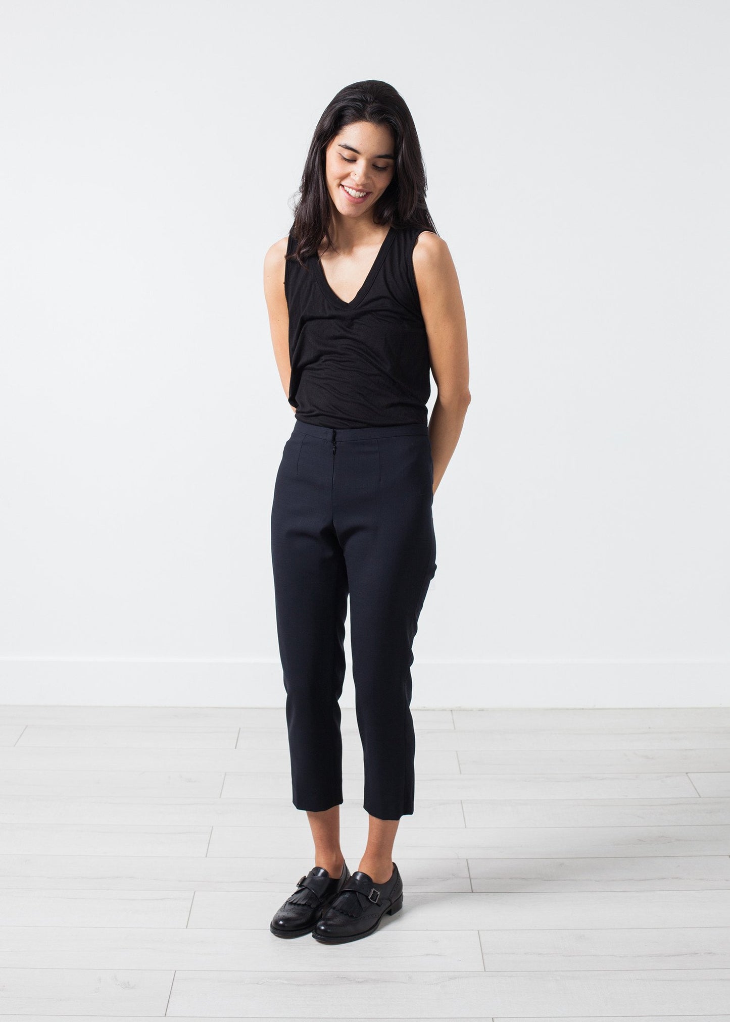 Wool Cropped Pant in Navy Amelia Toro