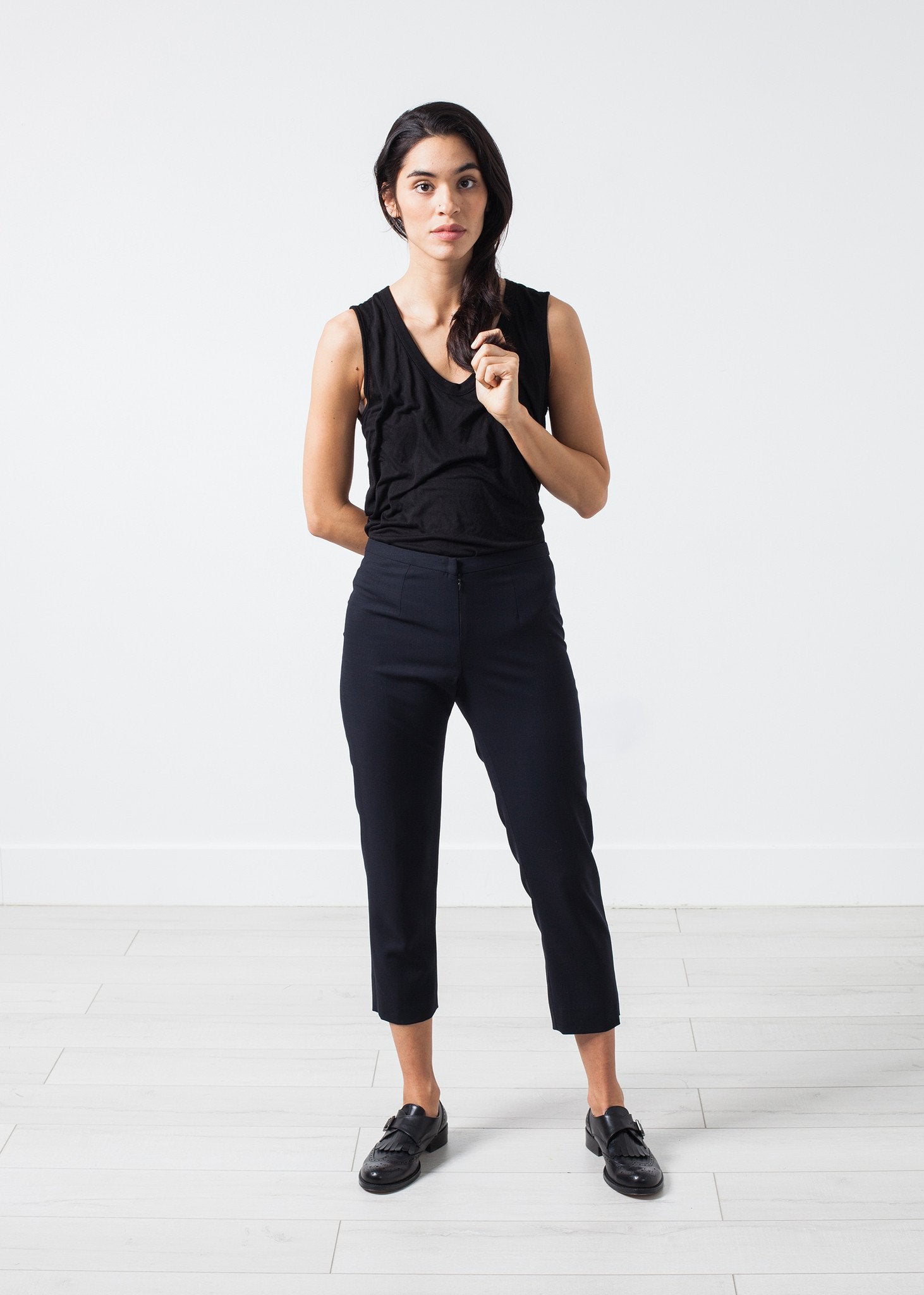 Wool Cropped Pant in Navy Amelia Toro