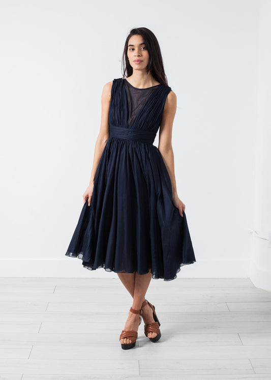 Voile V-Neck Dress in Navy Amelia Toro