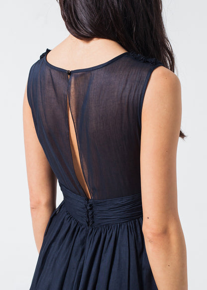 Voile V-Neck Dress in Navy Amelia Toro