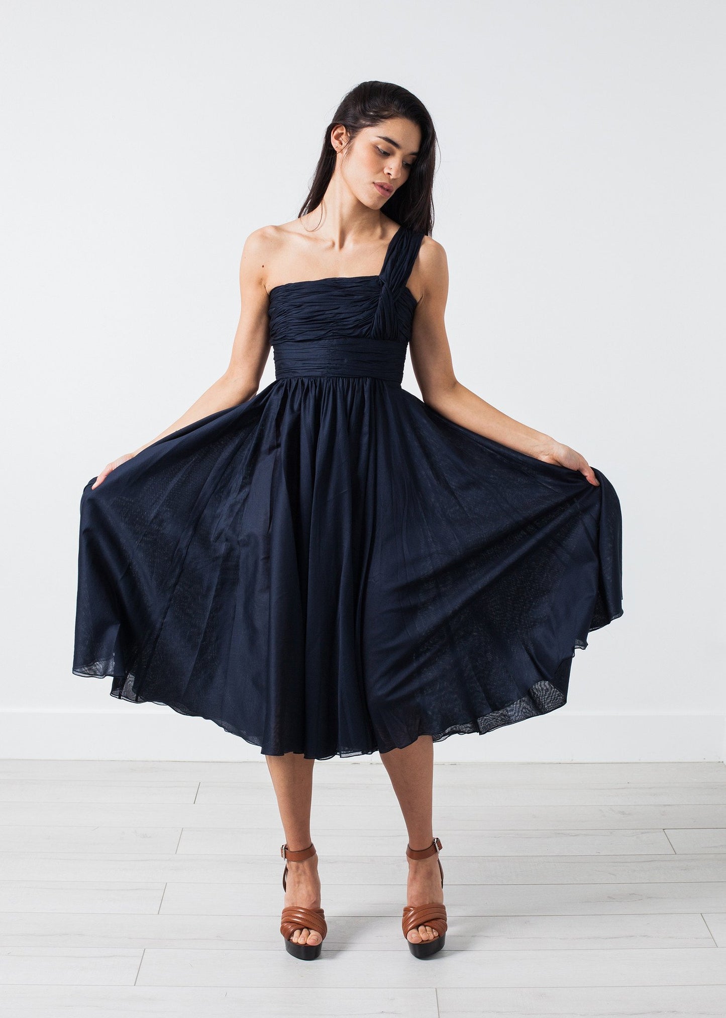 One Shoulder Dress in Navy Amelia Toro