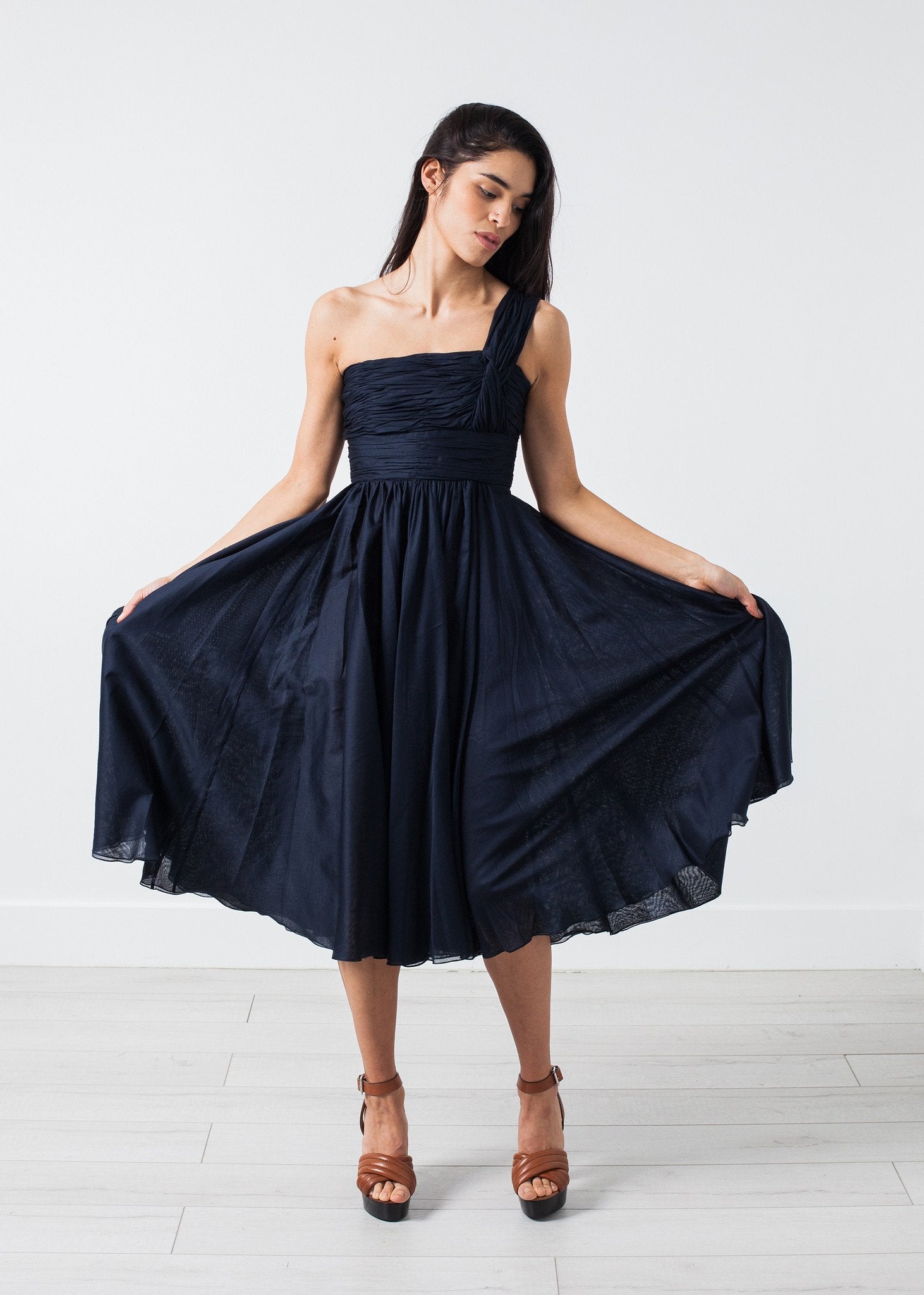 One Shoulder Dress in Navy Amelia Toro