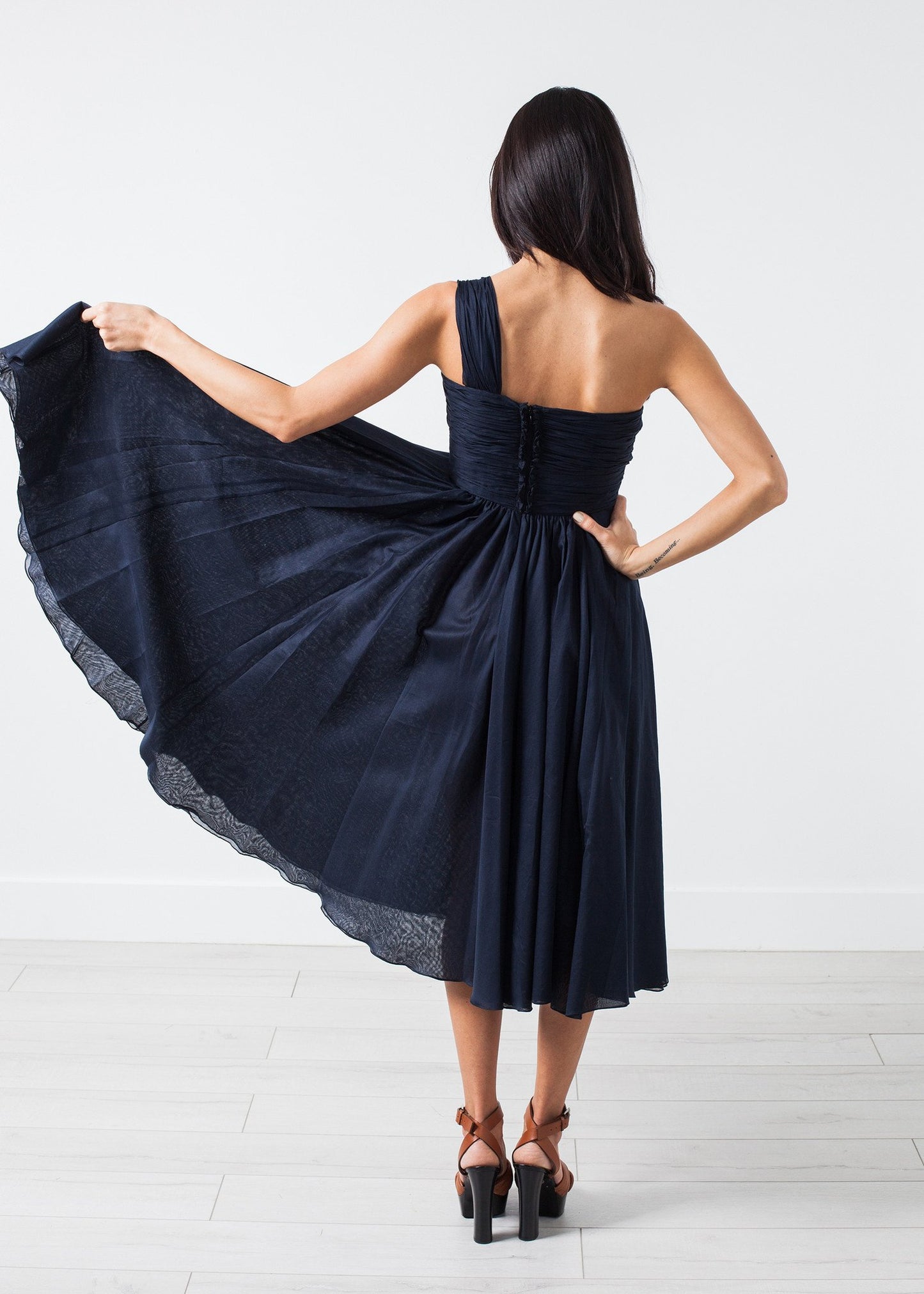 One Shoulder Dress in Navy Amelia Toro