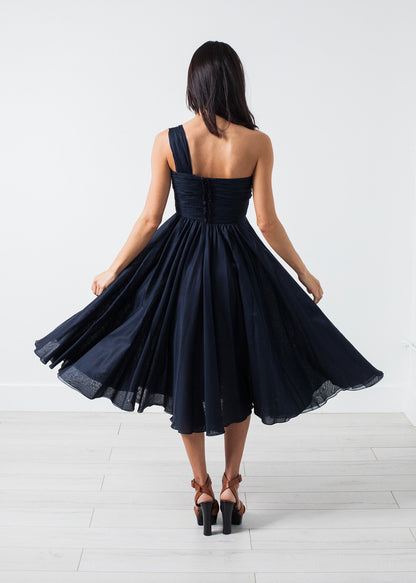 One Shoulder Dress in Navy Amelia Toro