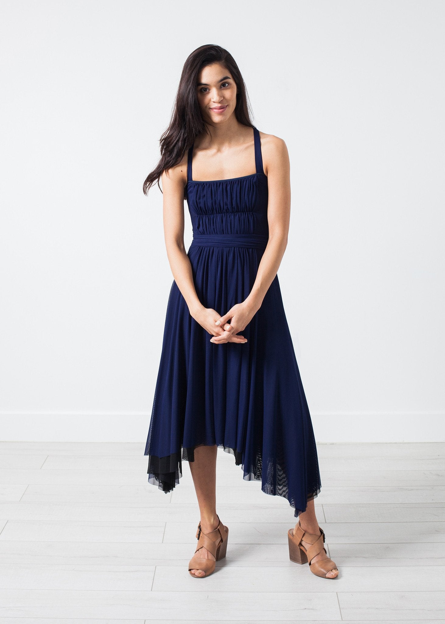 Ruched Party Dress in Navy Amelia Toro