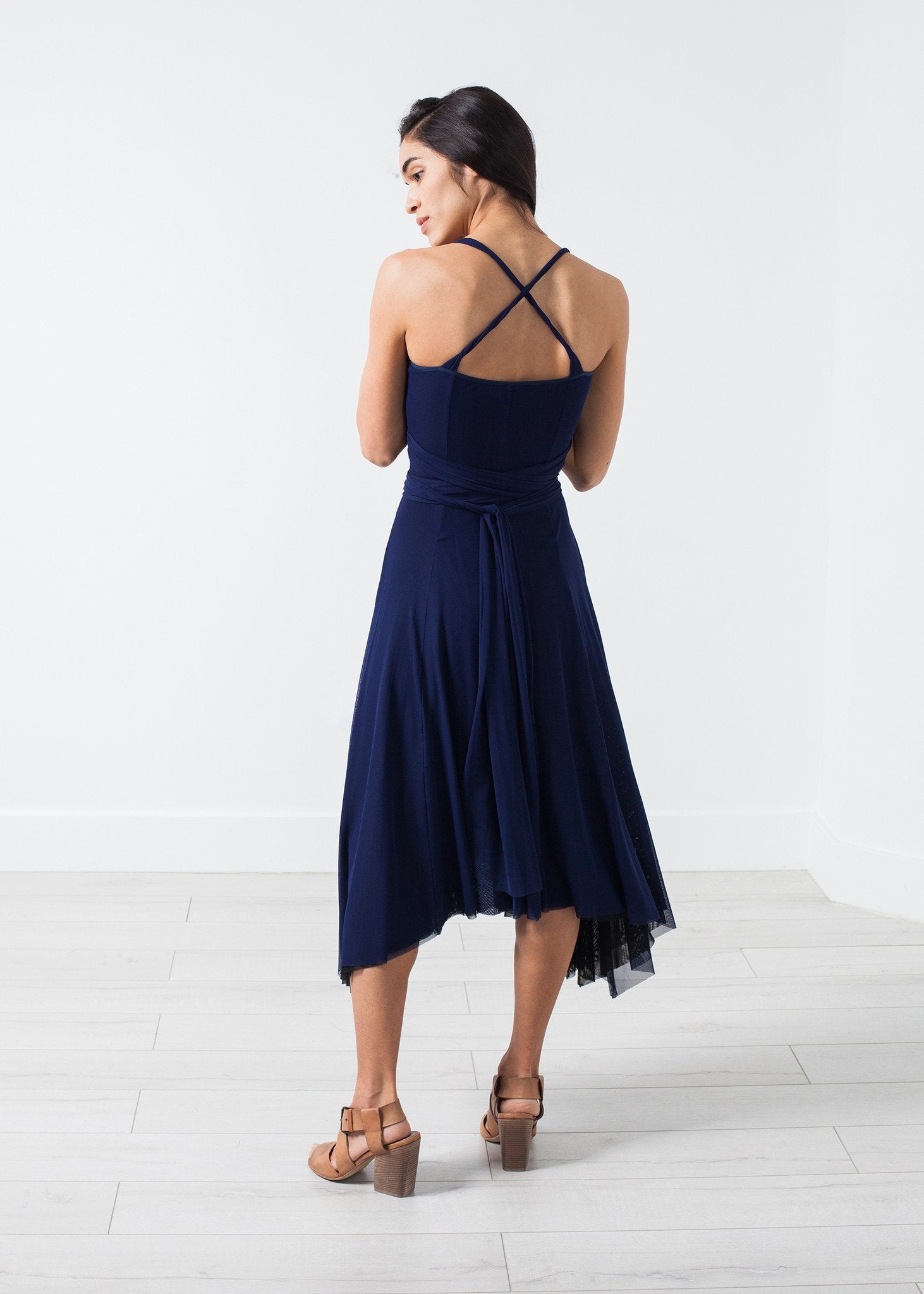 Ruched Party Dress in Navy Amelia Toro