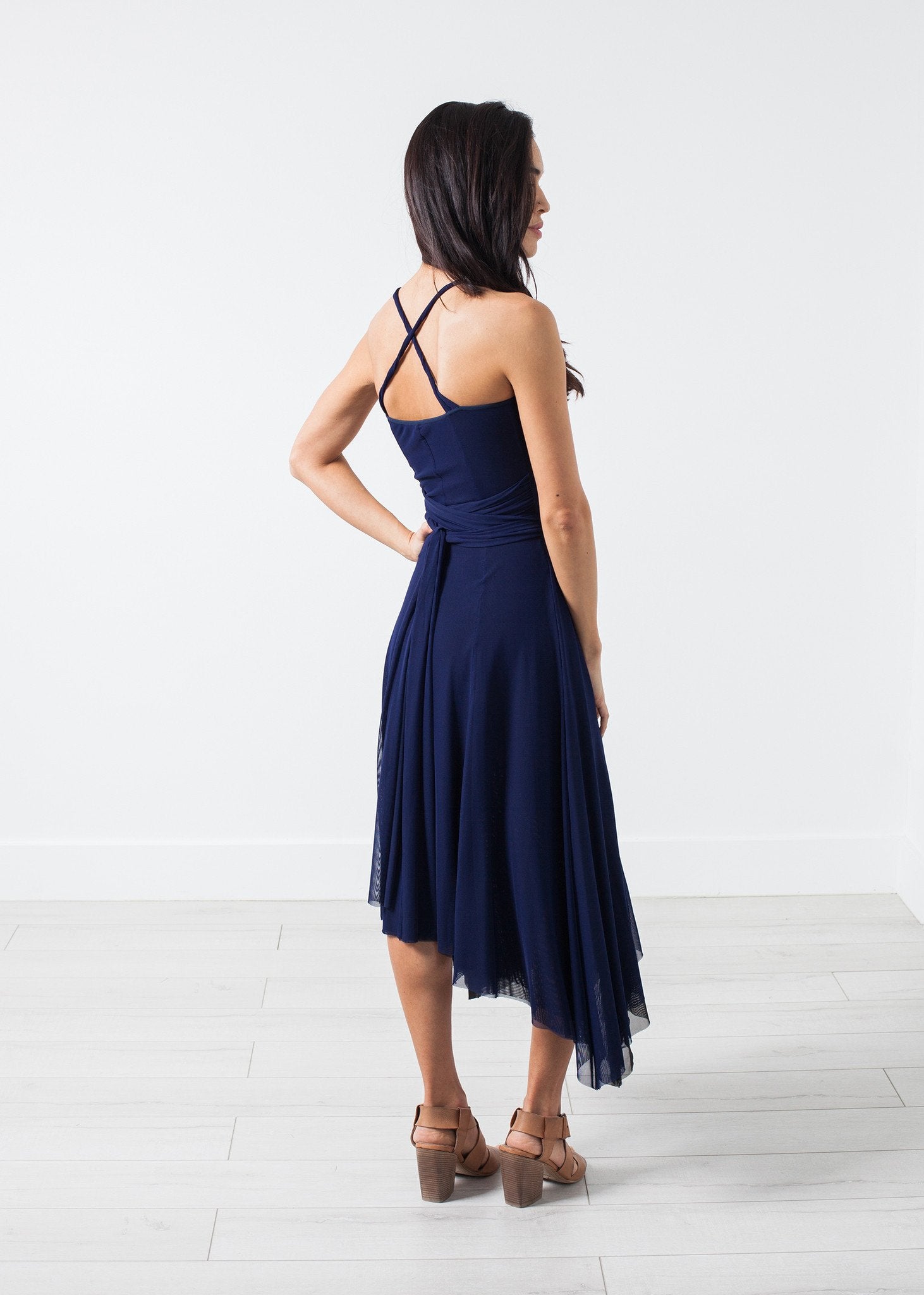 Ruched Party Dress in Navy Amelia Toro