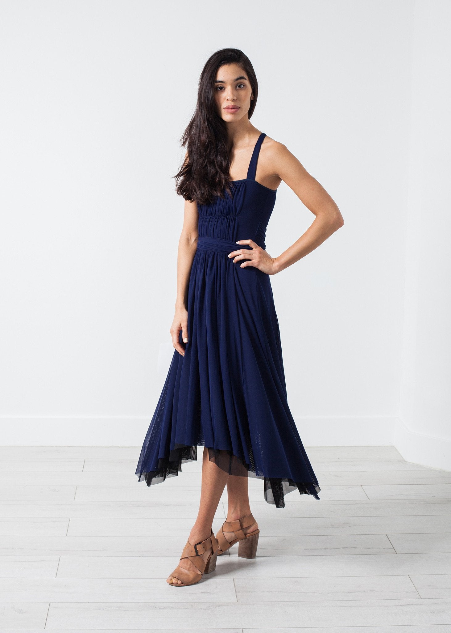 Ruched Party Dress in Navy Amelia Toro
