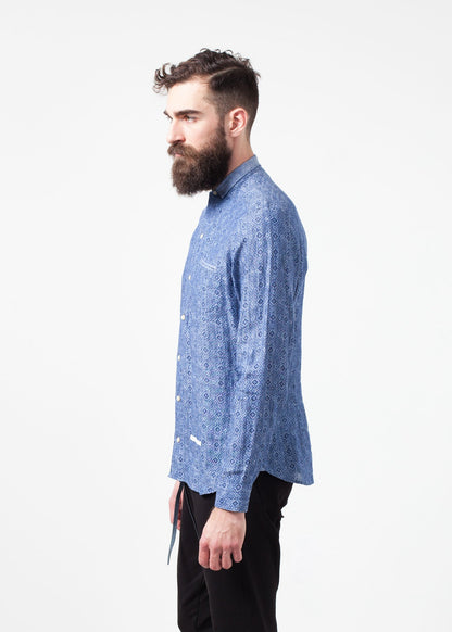 Linen Button Up in Blue Diamond DNL