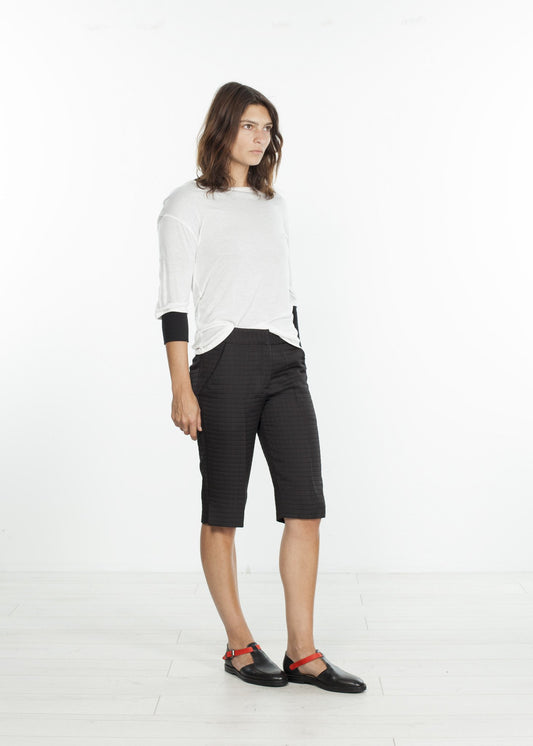 Square Stitch Knee Short in Black Harvey Faircloth