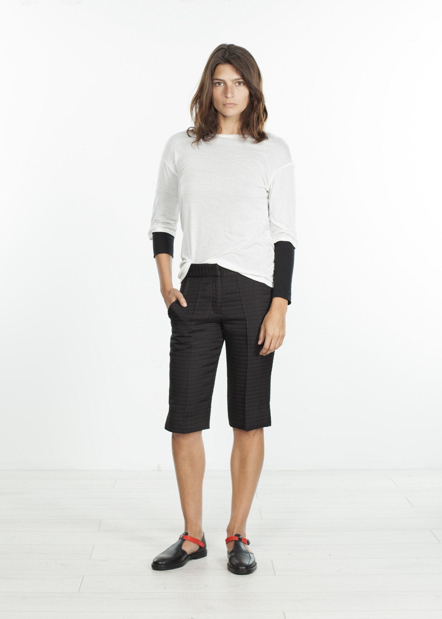 Square Stitch Knee Short in Black Harvey Faircloth
