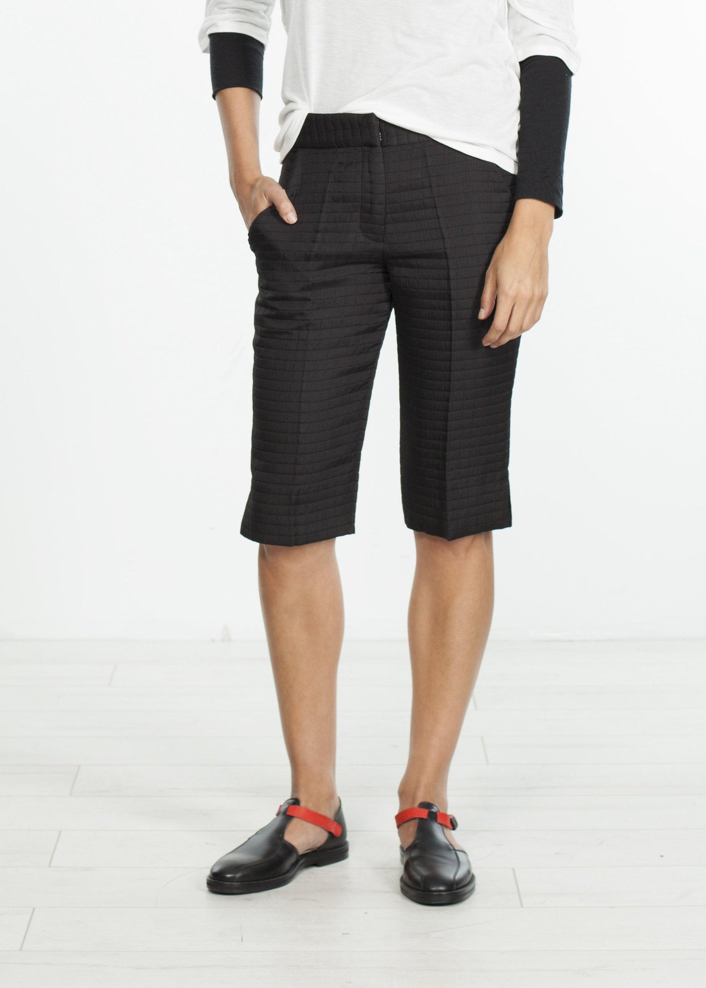 Square Stitch Knee Short in Black Harvey Faircloth