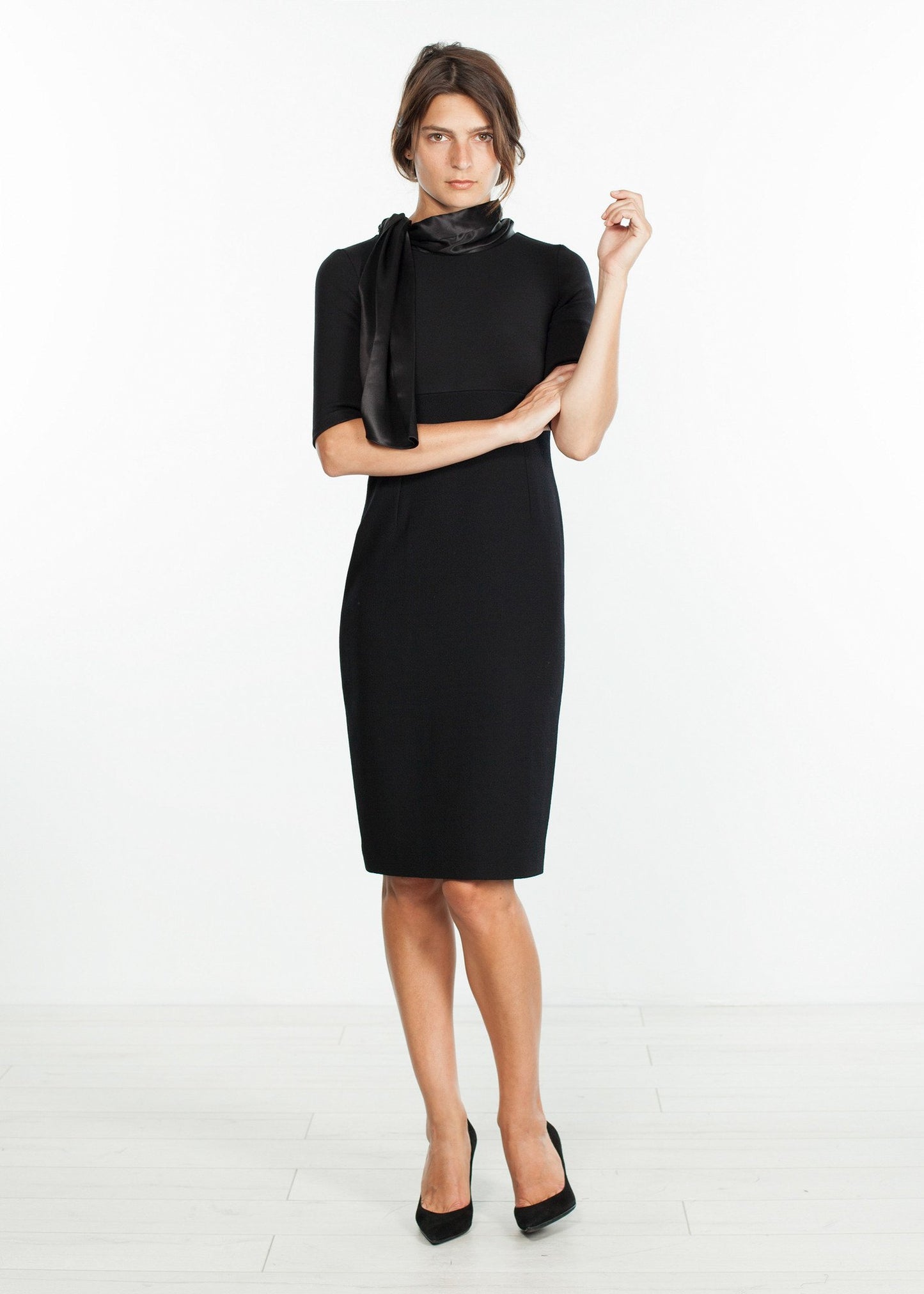 Tie Neck Wool Dress in Black Amelia Toro