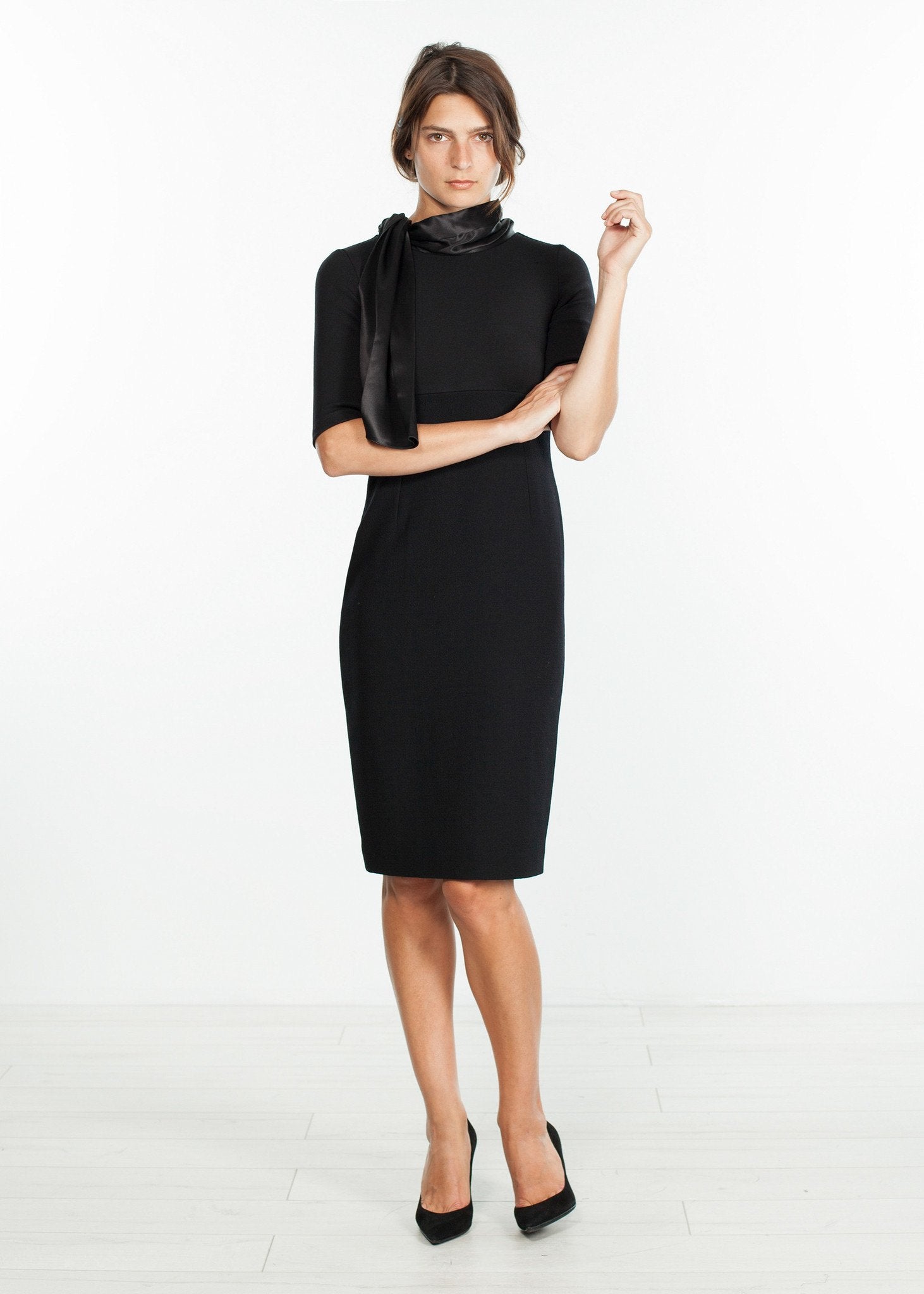 Tie Neck Wool Dress in Black Amelia Toro