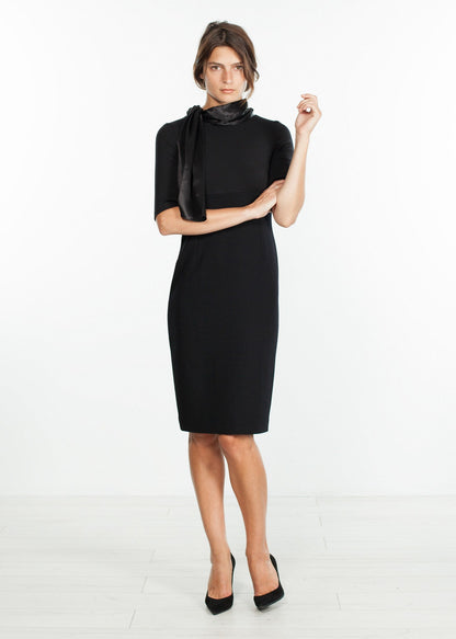 Tie Neck Wool Dress in Black Amelia Toro
