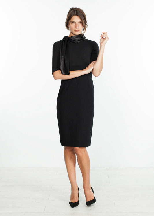 Tie Neck Wool Dress in Black Amelia Toro