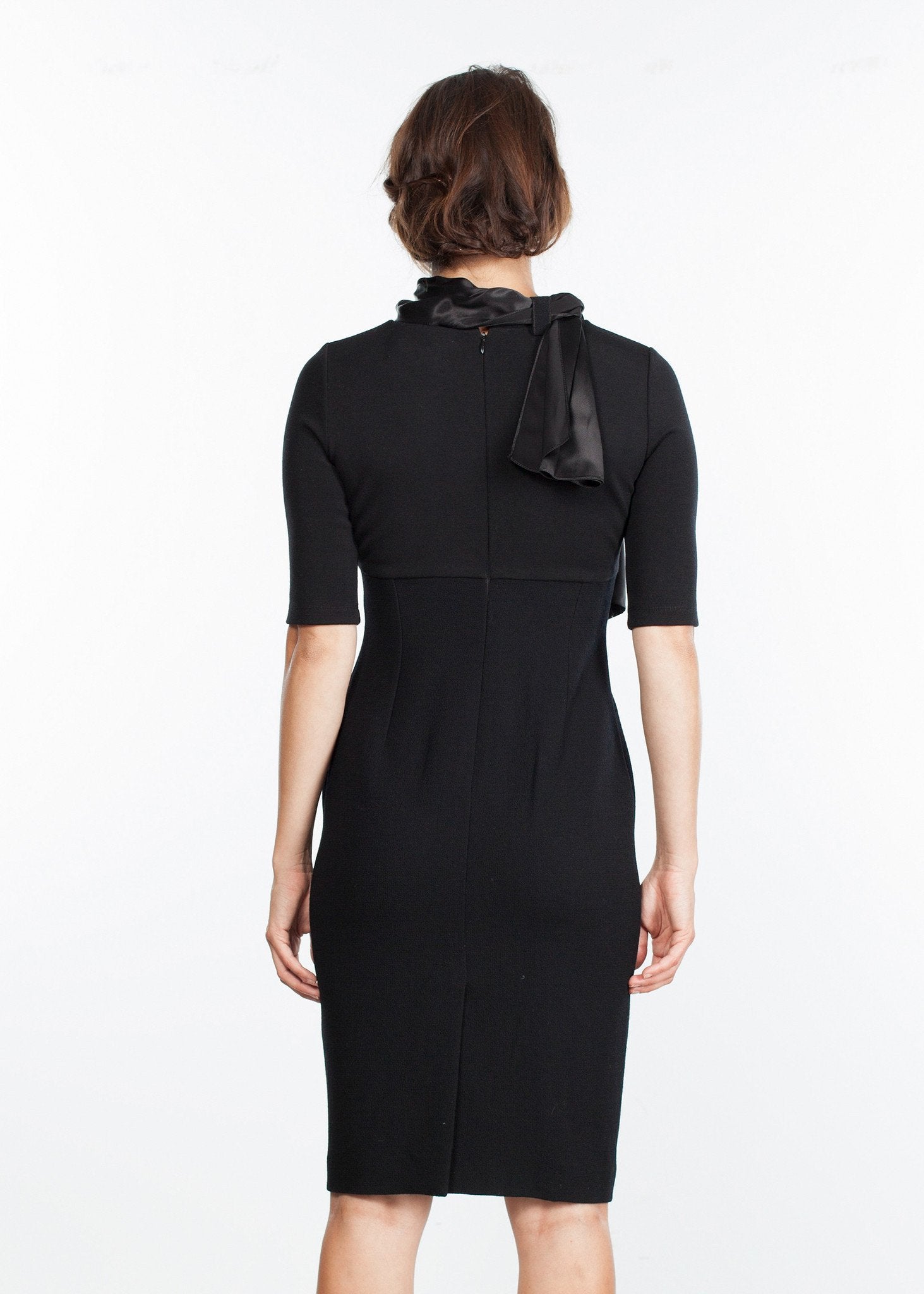 Tie Neck Wool Dress in Black Amelia Toro
