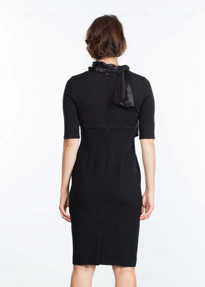 Tie Neck Wool Dress in Black Amelia Toro