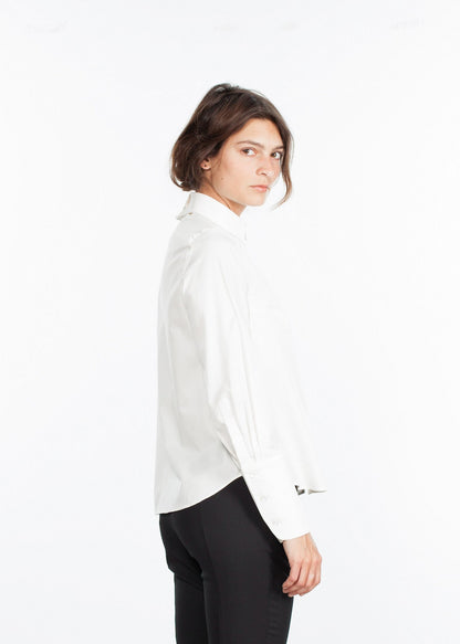 Trim Collar Poplin Blouse in Off White Gianfranco Scotti