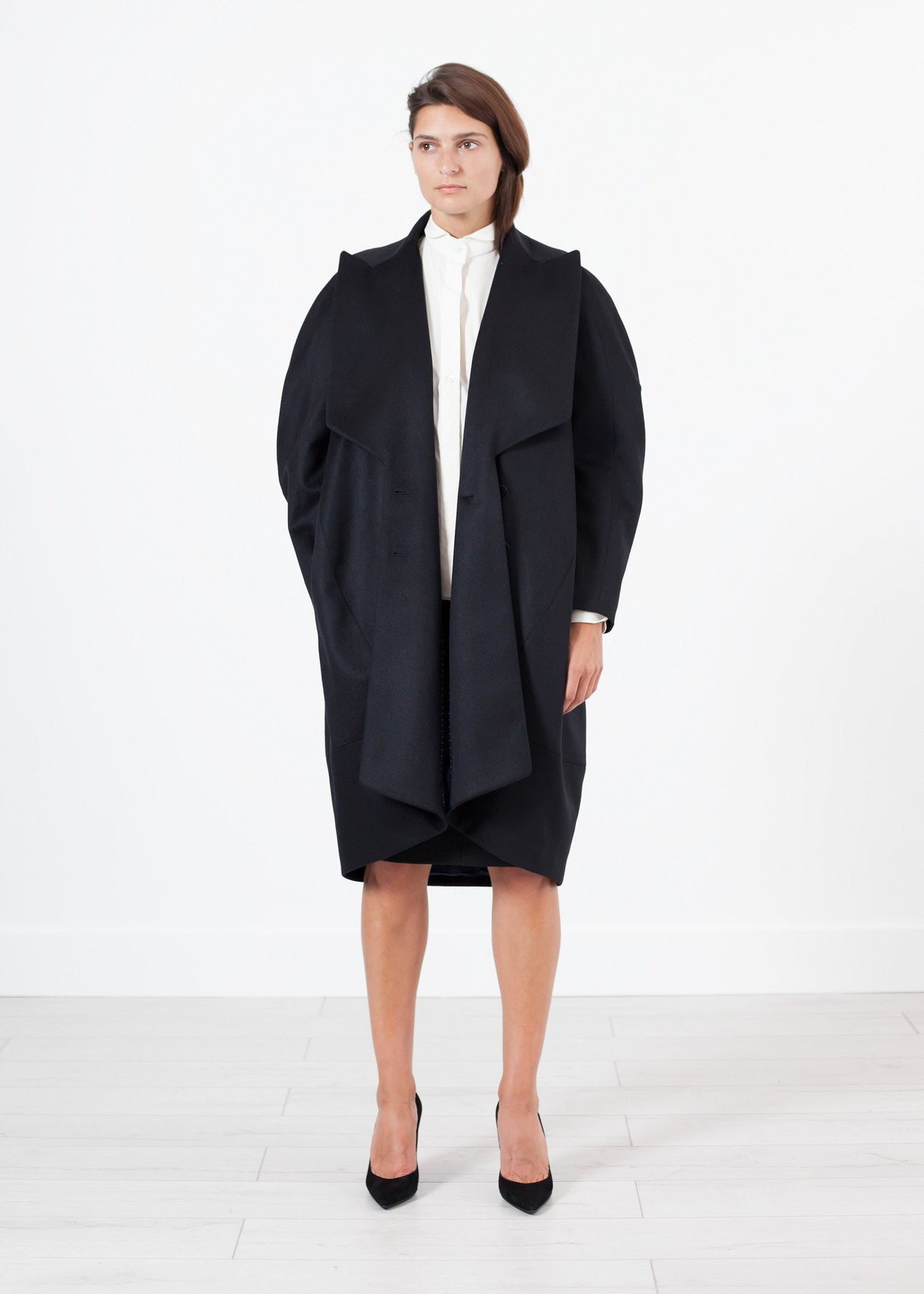 Shahmeena Cocoon Coat in Black Gianfranco Scotti