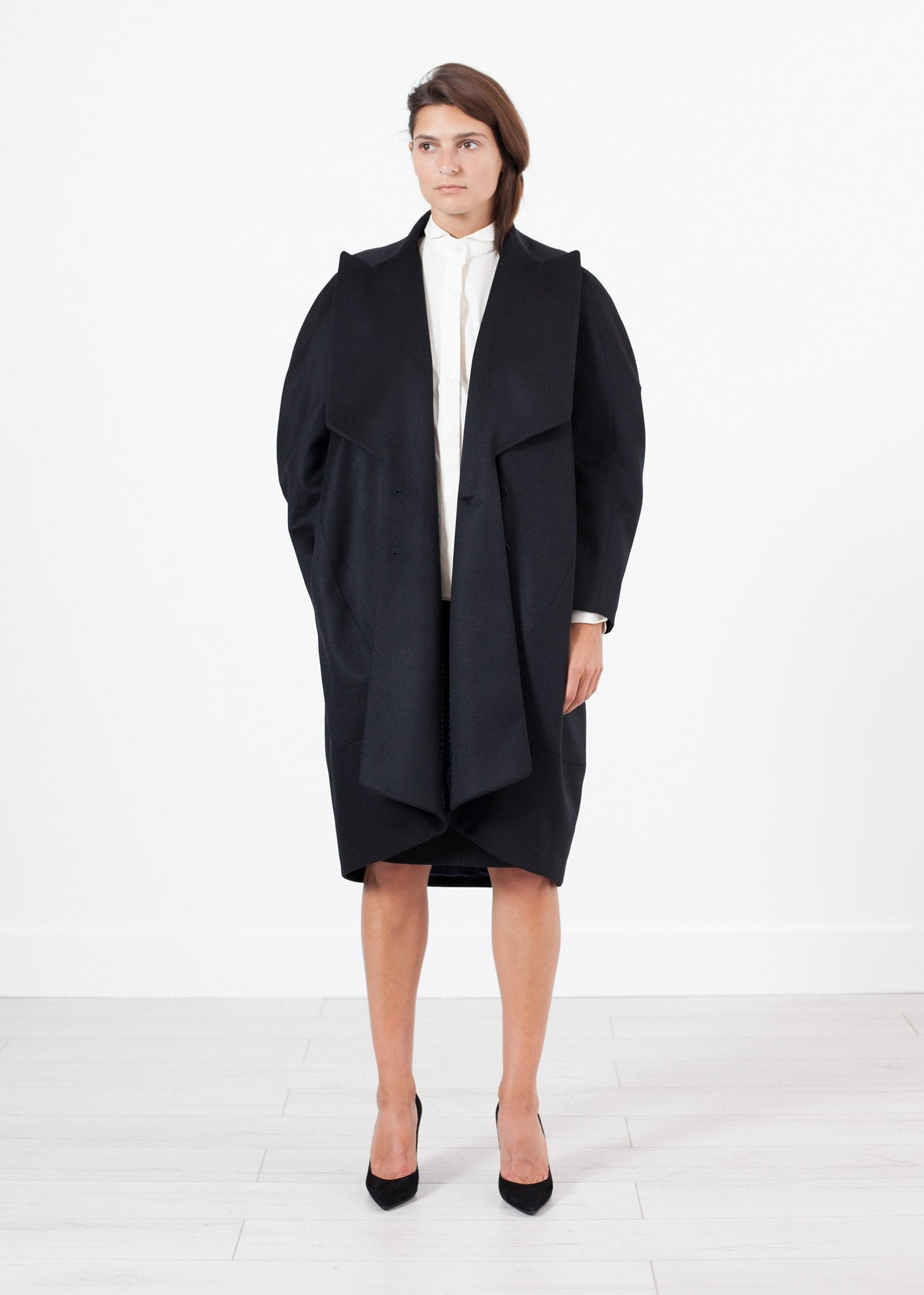 Shahmeena Cocoon Coat in Black Gianfranco Scotti