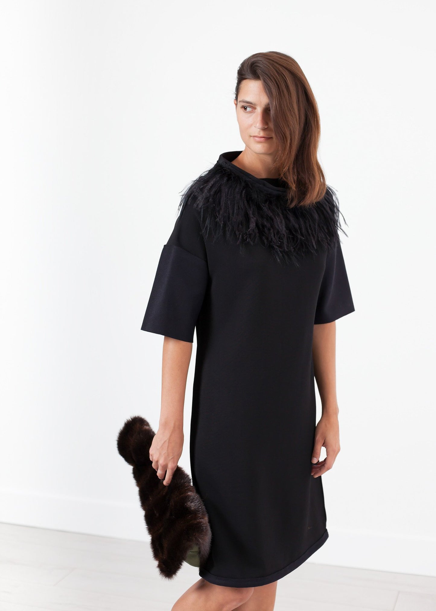 Ostrich Plume Dress in Black Ter et Bantine