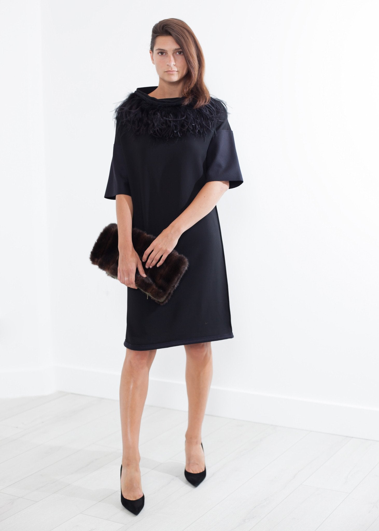 Ostrich Plume Dress in Black Ter et Bantine