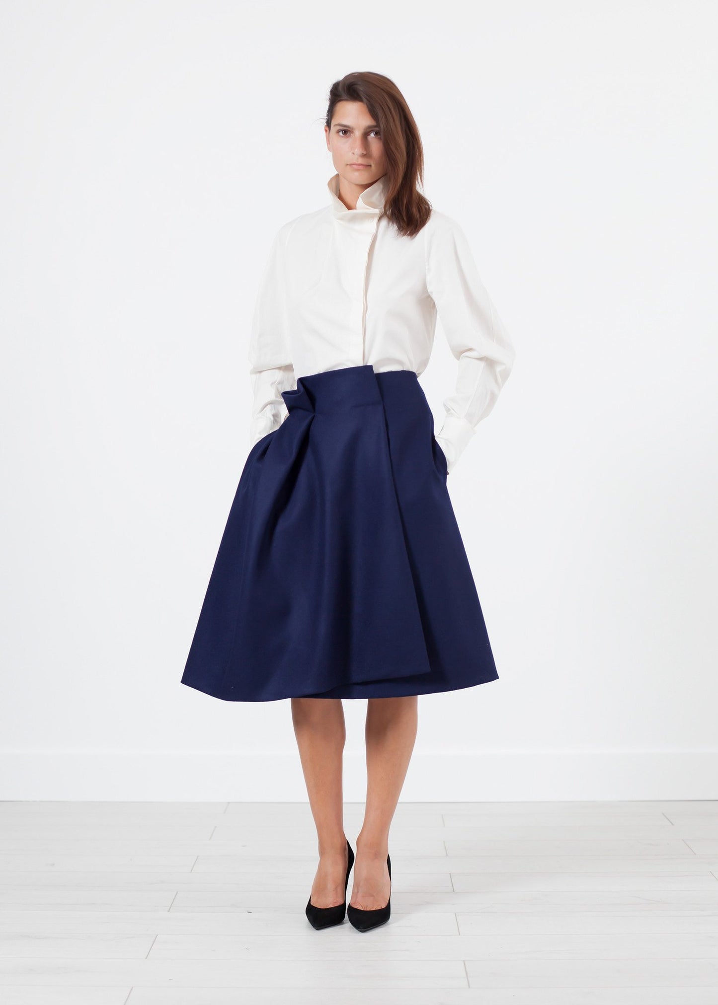 Full Collar Poplin Blouse in Off White Gianfranco Scotti