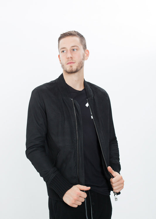 Broken Leather Bomber in Black Giorgio Brato