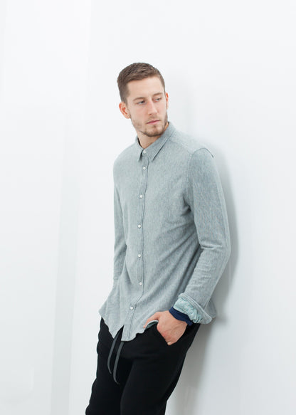 Kasuri Jersey Button-Up in Blue Grey V:Room
