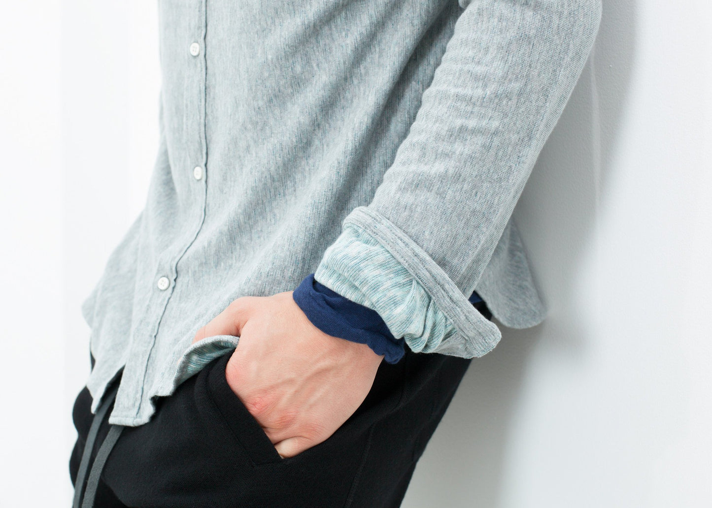 Kasuri Jersey Button-Up in Blue Grey V:Room